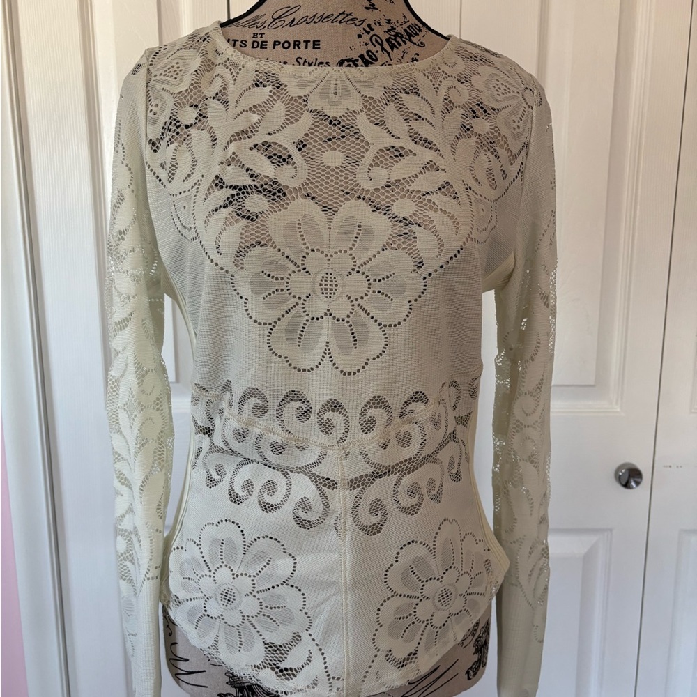 Free People Cream Embellished Blouse with Peter Pan Collar